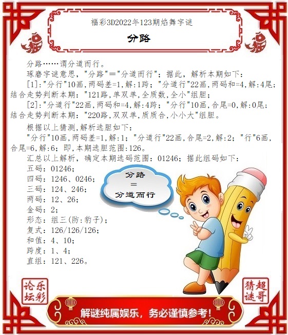 轻车熟路，今日焰舞福彩3D字谜汇总解析